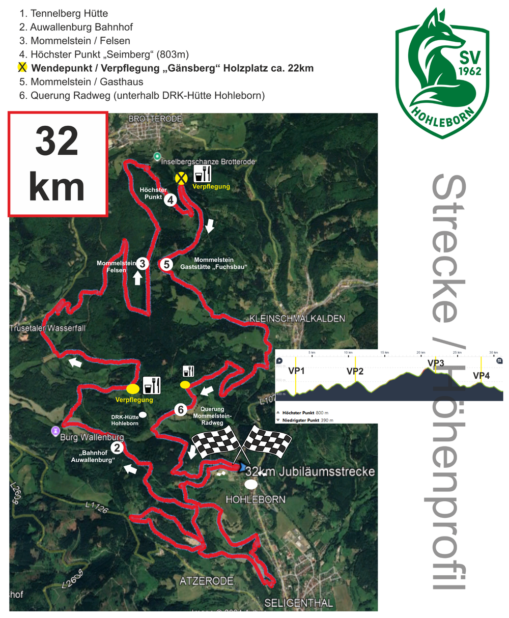 Streckenkarte & Profil 32 km